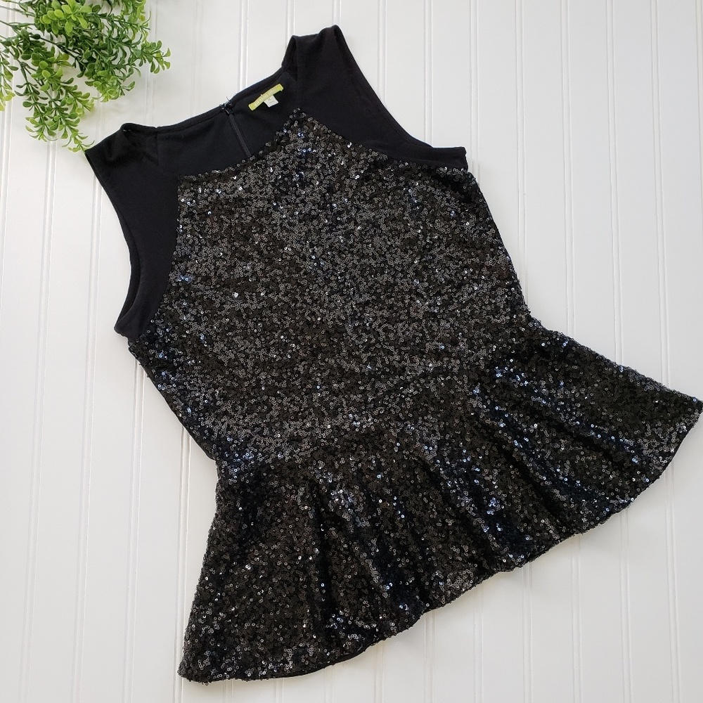 Gianni Bini Top Sequin Peplum Blouse Sleeveless Black size Medium Date Night